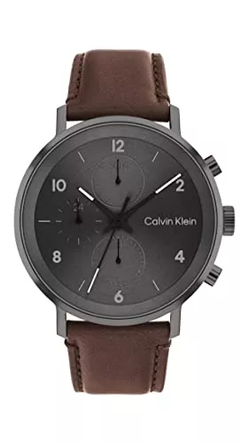 Calvin Klein Uhren Calvin Klein Multi Zifferblatt Quarz Uhr für Herren mit Dunkel-Braunes Lederarmband - 25200110