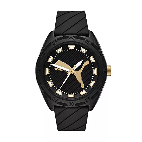 PUMA Uhren Puma Herrenuhr Puma Street, Dreizeigeruhrwerk, 48MM Schwarzes ProPlanet Kunststoffgehäuse mit Silikonarmband, P5117