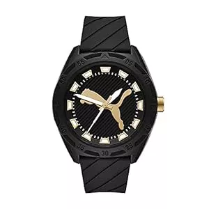 PUMA Uhren Puma Herrenuhr Puma Street, Dreizeigeruhrwerk, 48MM Schwarzes ProPlanet Kunststoffgehäuse mit Silikonarmband, P5117