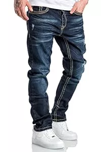 Amaci&Sons Jeans Amaci&Sons Herren Dicke Nähte Destroyed Jeans Regular Slim Denim Hose Fit 7983BD