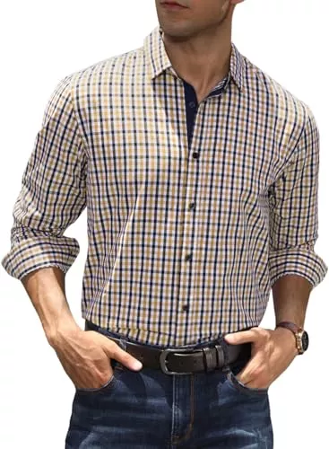 Elegancity Hemden Elegancity Kariertes Hemd Herren Langarm Trachtenhemd Oktoberfest Freizeithemd Karohemden Herrenhemden mit 100% Baumwolle Kent-Kragen