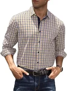 Elegancity Hemden Elegancity Kariertes Hemd Herren Langarm Trachtenhemd Oktoberfest Freizeithemd Karohemden Herrenhemden mit 100% Baumwolle Kent-Kragen