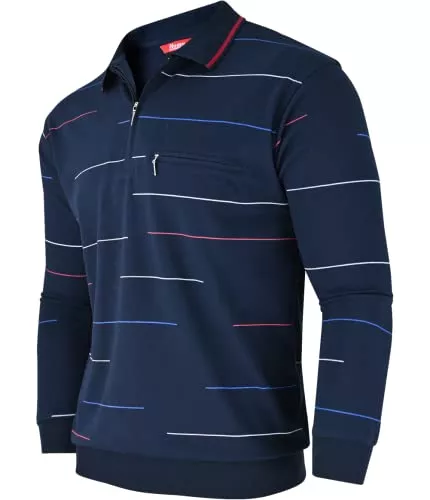 Soltice Poloshirts Soltice Herren Langarm Poloshirt mit Brusttasche, Polohemd mit kariert, Gestreiftem Kragen, Blousonshirt aus Baumwoll-Mix (M bis 3XL)