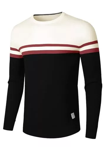 Meilicloth Pullover & Strickmode Meilicloth Winterpullover Herren Pullover Rundhals Gestreifter Kontrast Feinstrick Pullover Männer Basic Strickpullover Freizeitpullover Klassischer Langarmshirt Sweater Slim Fit