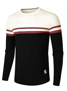 Meilicloth Pullover & Strickmode Meilicloth Winterpullover Herren Pullover Rundhals Gestreifter Kontrast Feinstrick Pullover Männer Basic Strickpullover Freizeitpullover Klassischer Langarmshirt Sweater Slim Fit