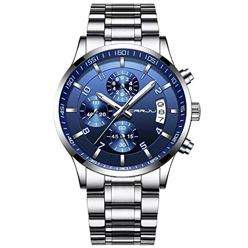 CRRJU Uhren CRRJU Herren Uhr wasserdichte Chronographen Armbanduhr Männer Edelstahlarmband Business Analog Quarzuhr mit Kalender