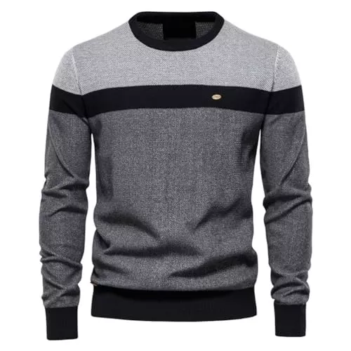 seiveini Pullover & Strickmode seiveini Herren Strickpullover Langarm Rundhals Gestreift Pullover Stretch Feinstrickpullover Männer Baumwolle Sweater Feinstrick Pulli Herbst Winter Freizeitpullover Winterpullover