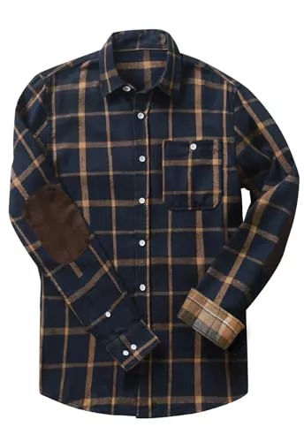 Meilicloth Hemden Meilicloth Flanellhemd Kariert Herren Freizeithemd Langarm Casual Button Down Western mit Fronttasche und Ellenbogen Flicken Regular Fit