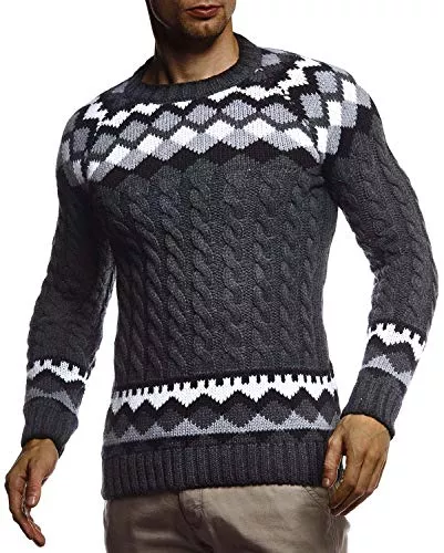 Leif Nelson Pullover & Strickmode Leif Nelson Herren Strickpullover Norwegerpullover Pullover mit Rundkragen Winterpullover Männer Pulli für Weihnachten Winter Norweger Muster Slim Fit Crew Neck LN20757