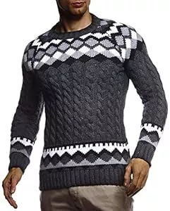 Leif Nelson Pullover & Strickmode Leif Nelson Herren Strickpullover Norwegerpullover Pullover mit Rundkragen Winterpullover Männer Pulli für Weihnachten Winter Norweger Muster Slim Fit Crew Neck LN20757