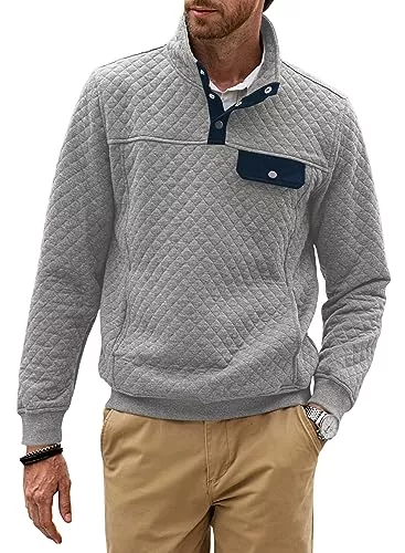 JMIERR Pullover & Strickmode JMIERR Herren Quilted Sweatshirt Langarm Outdoor Stand Kragen Viertel Knopf Herbst Pullover Sweatshirts mit Tasche