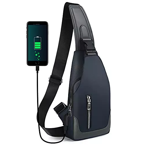Aucuu Taschen & Rucksäcke Aucuu Brusttasche Herren, Umhängetasche sling bag, Oxford-Tuch Crossbody bag mit USB-Ladenanschluss, Schultertasche wasserdichte Umhängetaschen Handtasche Herren für Sport Arbeit Radfahren Reisen