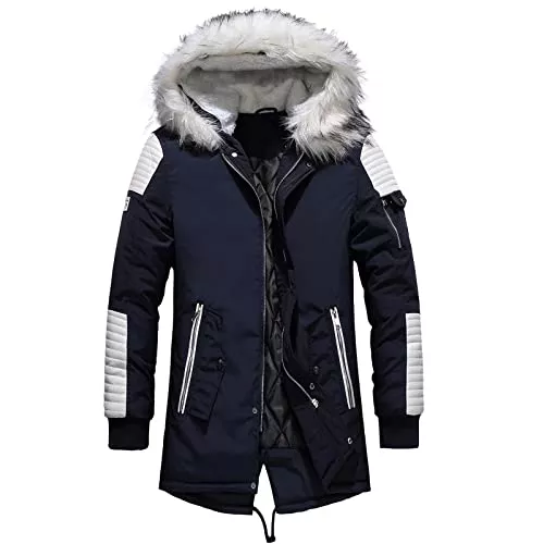 MEYOCEYO Mäntel MEYOCEYO Winterparka Herren Warme Winterjacke Lang Outdoor Verdickt Baumwolle Hooded Wintermantel Mit Kunstpelz Fellkapuze