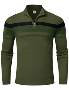 donhobo Pullover & Strickmode donhobo Herren Pullover 1/4 Zip Up Casual Gestreifte Knit Mock Neck Klassischer Strickpullover Polo Sweaters Herbst Winter Frühling Sweatshirts