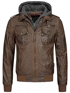 Indicode Jacken Indicode Herren Aaron Lederjacke mit abnehmbarer Kapuze | Kunstlederjacke Übergangsjacke