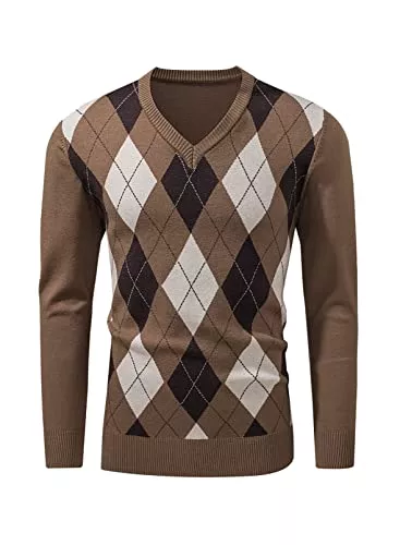 Meilicloth Pullover & Strickmode Meilicloth Pullover Herren V Ausschnitt Argyle Casual