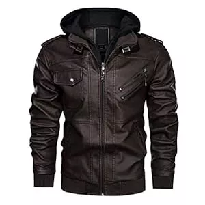 KEFITEVD Jacken KEFITEVD Herren Kunst-Lederjacke Bikerjacke mit Abnehmbarer Kapuze Übergangsjacke Vintage Bomberjacke Stylisch Herrenjacke Herbst Winter Freizeitjacke