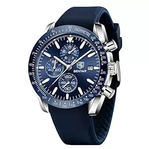 BY BENYAR Uhren BENYAR herrenuhr Braun Leder Strap Chronograph Quarz Uhr Männer Datum Kalender Wasserdicht Armbanduhr Herren Sport mit Blau/Schwarz Zifferblatt Elegantes Geschenk