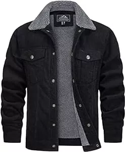 TACVASEN Jacken TACVASEN Herren Gefütterte Cordjacke Warme Übergangsjacke Winter Cargo Jacke mit Teddyfell-Kragen