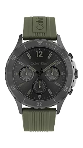 Calvin Klein Uhren Calvin Klein Multi Zifferblatt Quarz Uhr für Herren mit Olivengrünes Silikonarmband - 25200119