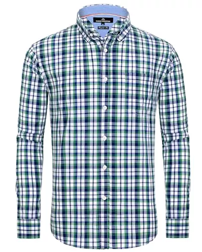 J.VER Hemden J.VER Kariertes Herren Hemd Bügelfrei Regular Fit Hemd Langarm Trachtenhemd Oktoberfest Button down Hemd Faltenfrei Freizeithemd Karneval Shirt mit Tasche