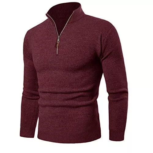 KEFITEVD Pullover & Strickmode KEFITEVD Troyer Strickpullover Herren Stehkragen Pullover Baumwolle Stretch Feinstrickpullover Herbst Winter Langarm Sweater