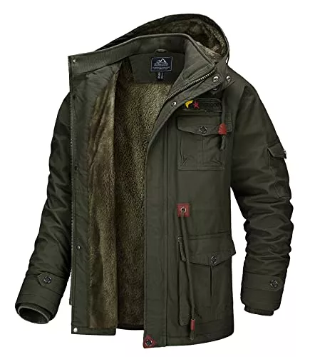 MAGCOMSEN Jacken MAGCOMSEN Herren Warm Gefüttert Winterjacke Militär Cargo Jacke Übergangsjacke mit Innenfleece Baumwoll Hoodies Feldjacke Windbreaker Bomberjacke mit Multi Taschen