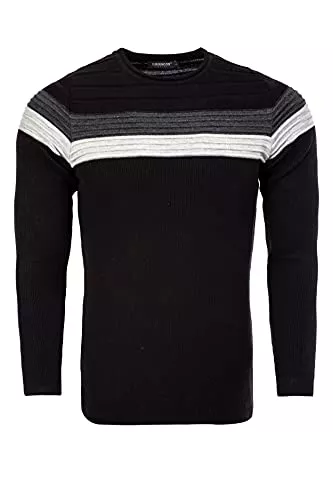 Karl´s People Pullover & Strickmode Herren Feinstrick-Pullover für Winter und Übergang by Carisma • Herren Longsleeve mit Streifen • Herren Langarmshirt Herren Sweatshirt Pulli Langarm K-128