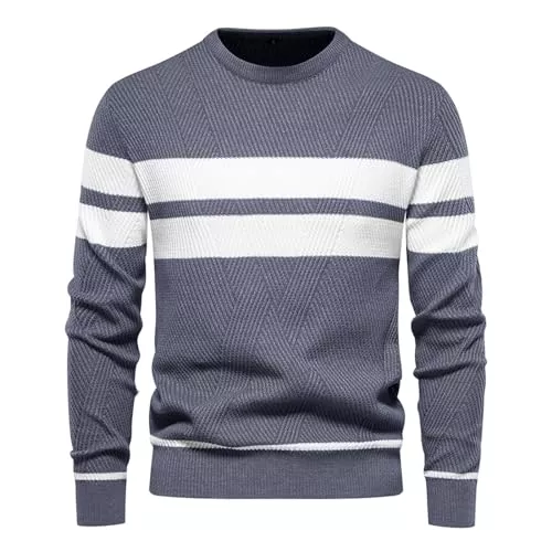 Genfien Pullover & Strickmode Genfien Herren Pullover Rundhalsausschnitt Strickpullover Warm Feinstrick Pullover Sweater für Männer Herren Pullover Casual Top