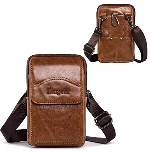 hengwin Taschen & Rucksäcke Hengwin Echtes Leder Gürteltasche Schultertaschen Handy Halter Holster für iPhone 14Pro Max iPhone 15 14 12 11Pro Max 15 14 Plus Gürteltasche für Galaxy S23Ultra S23+ S22Ultra A72 A52 S21