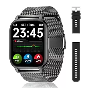 Popglory Uhren Popglory Smartwatch für Damen Herren, 1.85 Zoll Touch-Farbdisplay mit Bluetooth Anrufe,Fitnessuhr mit SpO2 Blutdruckmessung Herzfrequenz Schrittzähler Schlafmonitor kompatibel mit iOS&Android
