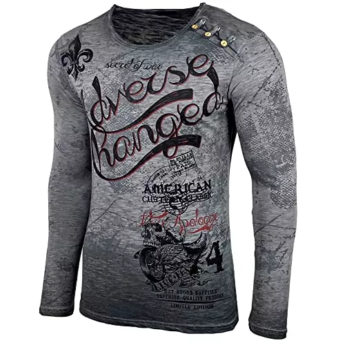 Baxboy Langarmshirts Herren Longsleeve Langarmshirt Shirt Mit Rundhalskragen mit Grandad-Ausschnitt T-Shirt Shirt 706