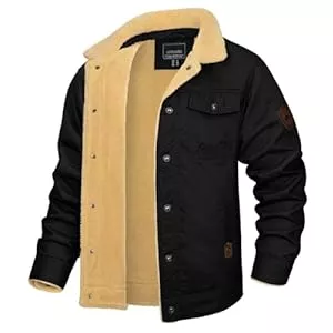 KEFITEVD Jacken KEFITEVD Herren Sherpa Fleece Trucker Jacken Revers Casual Military Cargo Jacket Winter Thicken Warm Coat with Fur Collar