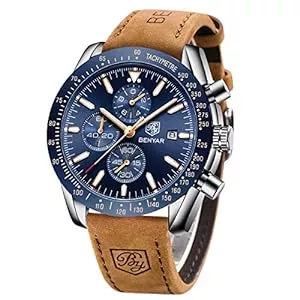 BY BENYAR Uhren BENYAR herrenuhren Chronograph Analogue Quartz Armbanduhr für männer Lederband Herren Fashion Business Sport Design 30M wasserdicht Elegantes Geschenk für männer