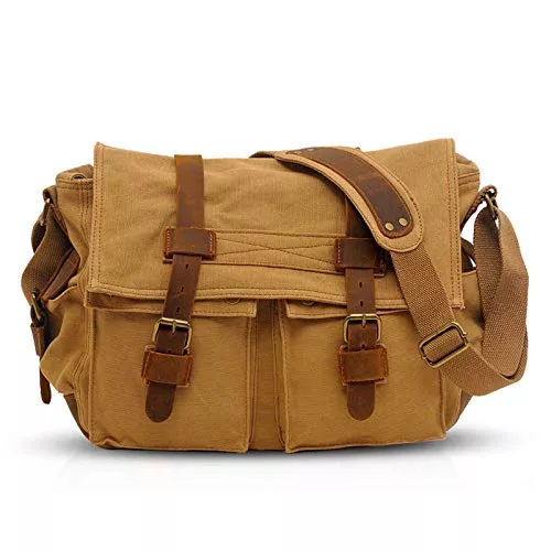 FANDARE Taschen & Rucksäcke FANDARE Unisex Messenger Bag Canvas Satchel College Bag Outdoor Travel Bookbag Commute Work Shoulder Bag 14 inch Laptop Crossbody Bag for Men/Women