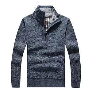 Les umes Pullover & Strickmode Les umes Herren Pullover mit halbem Reißverschluss Rollkragenpullover aus Strick Warmer langärmeliger Stehkragenpullover