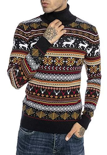 Redbridge Pullover & Strickmode Redbridge Herren Strickpullover Norweger Rollkragen Pullover Slim-Fit