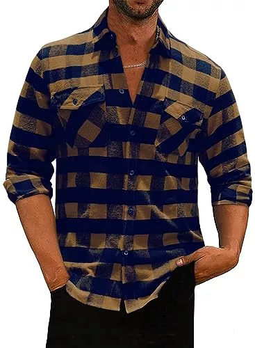 Meilicloth Hemden Meilicloth Flanellhemd Kariert Herren Kariertes Freizeithemd Langarm Casual Western Button Down mit Fronttasche Regular Fit