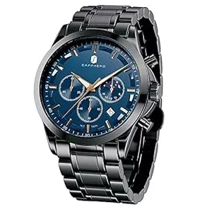 SAPPHERO Uhren SAPPHERO Uhren Herren 100M wasserdichte Armbanduhr Herren Edelstahl/Lederarmband Armband Chronograph Anti-Kratzer-Uhr Herrenuhr Silber Analoge Quarzuhr Business Casual Watch mit Date