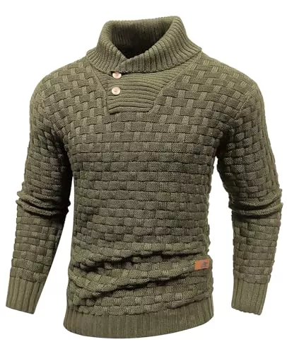 Qinfren Pullover & Strickmode Qinfren Pullover für Herren Herren Rollkragen Pullover Langarmshirt Feinstrick Sweater Herren Stehkragen Pullover Pullover Gestrickte Knöpfe Twisted Thermal Pullover