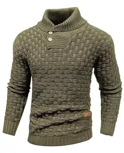Qinfren Pullover & Strickmode Qinfren Pullover für Herren Herren Rollkragen Pullover Langarmshirt Feinstrick Sweater Herren Stehkragen Pullover Pullover Gestrickte Knöpfe Twisted Thermal Pullover