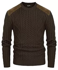 PJ PAUL JONES Pullover & Strickmode PJ PAUL JONES Herren Military Pullover Sweater Crewneck Vintage Zopfmuster Pullover mit Wildleder Patchwork