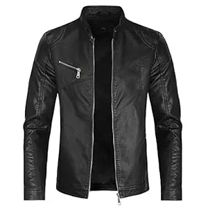 Sliktaa Jacken Sliktaa Herren Jacke aus Kunstleder mit Stehkragen Übergangsoberteil Lässig Motorrad Piloten Reißverschluss Casual Klassisch Lederjacke