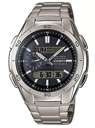 Casio Uhren Casio Herrenarmbanduhr mit Solar und Funk und Titanarmband, Silber