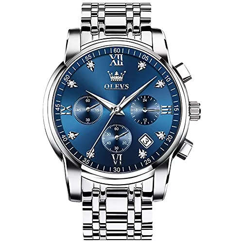OLEVS Uhren OLEVS Herrenuhren Schwarz Edelstahlarmband Quarz Uhr Männer mit Diamant Datum Wasserdicht Leuchtende Klassische Elegantes Armbanduhr Geschenk