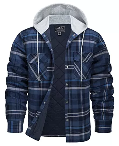 KEFITEVD Jacken KEFITEVD Hemdjacke Herren Gefuttert Flannel Jacke Hoodie Flanellhemd Winter Warm Hemdjacken Männer Baumwolle Übergangsjacke Kariert Holzfäller Jacket