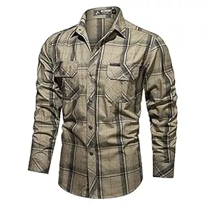 Generic Hemden Herren-Langarm-Outdoor-Baumwollgewaschenes Hemd im Militärstil in Übergrößen Hemd Oliv Herren Langarm