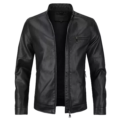 Sliktaa Jacken Sliktaa Herren Jacke aus Kunstleder mit Stehkragen Übergangsoberteil Lässig Motorrad Piloten Reißverschluss Casual Klassisch Lederjacke
