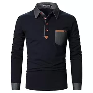 UUAISSO Poloshirts UUAISSO Poloshirt Herren Langarm Polo Shirts Baumwolle Farbe Nähen Tasche T-Shirt Slim Fit Golf