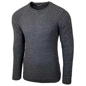 Baxboy Pullover & Strickmode Baxboy Strickpullover Herren Two Tone Rundhals Pullover Grobstrick B-8056